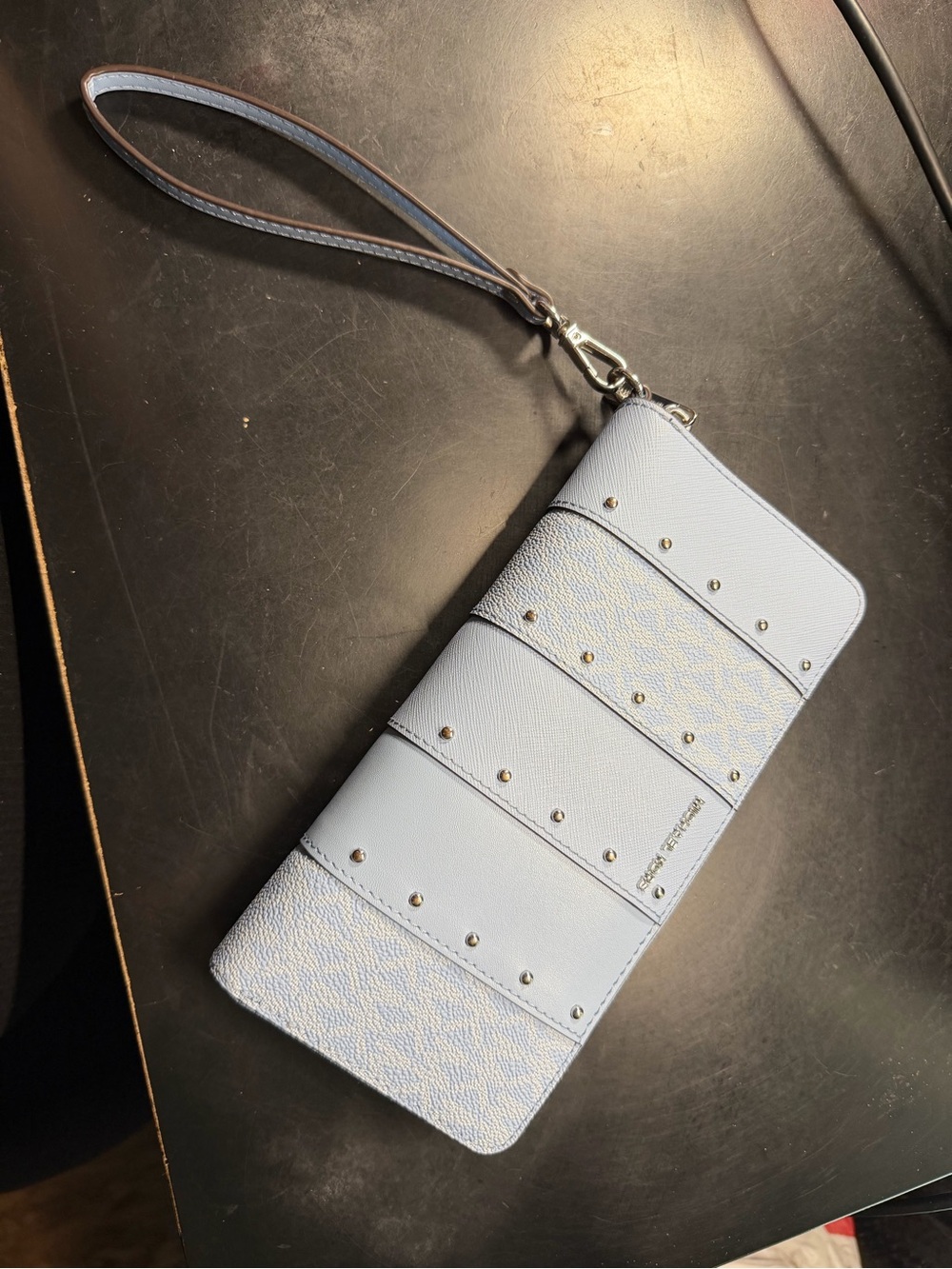 Michael Kors Light Blue Studded Wristlet Clutch